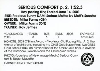 2004 Harness Heroes #24-04 Serious Comfort Back